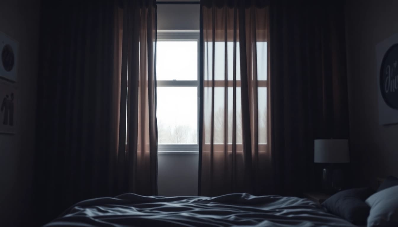 Verduisterende gordijnen creëren een rustige slaapkamer met optimalisatie van lichtinval.