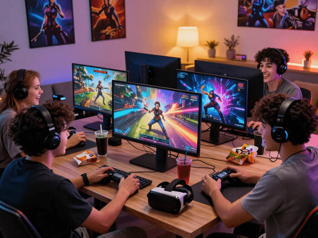 Friends enjoying a thrilling sex game experience during a vibrant gaming session
