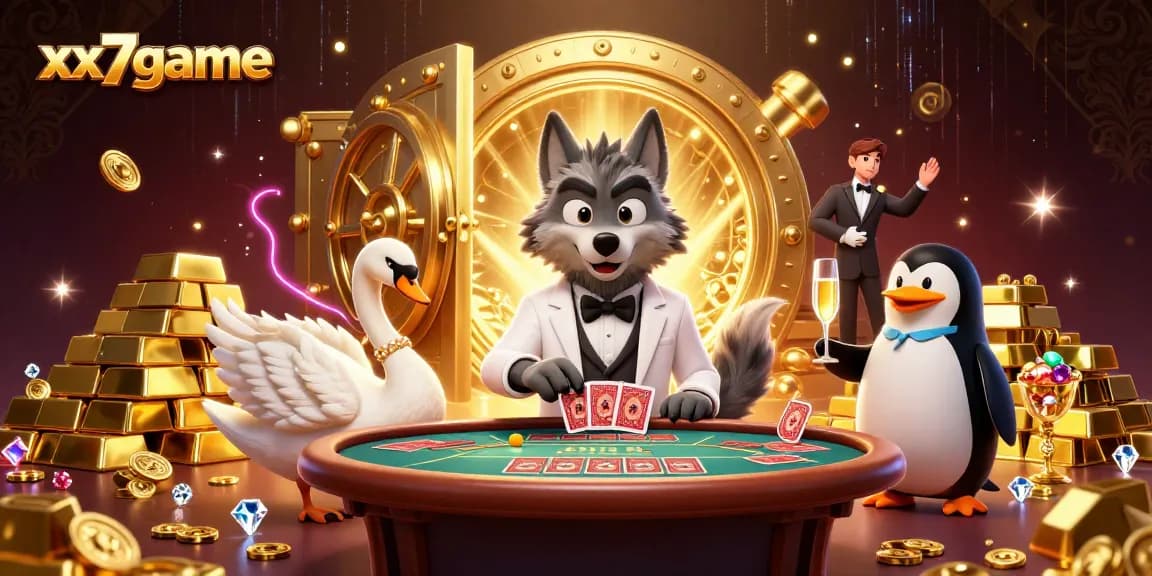 Enter the dynamic world of xx7game with a vibrant casino scene filled with exciting characters and lavish treasures.