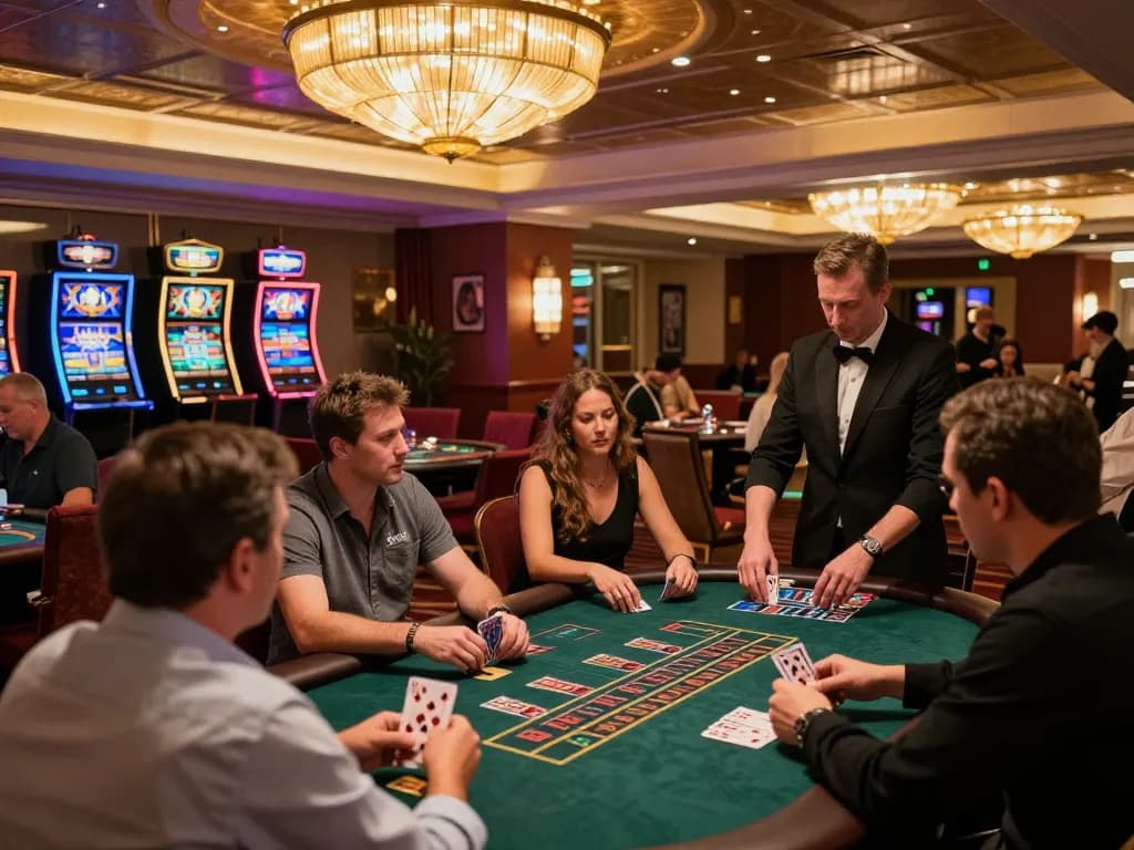 hitclubapk players enjoying a thrilling blackjack game in an upscale casino atmosphere