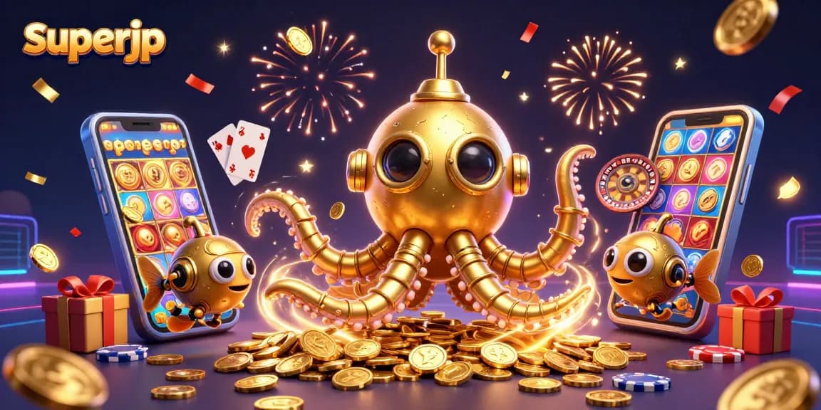Spin and win with superjp in a vibrant 3D casino adventure filled with gold coins.