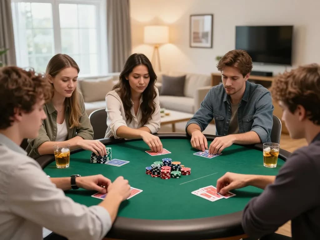 Engaging poker game session showing friends having fun while open88 đăng nhập on their devices.