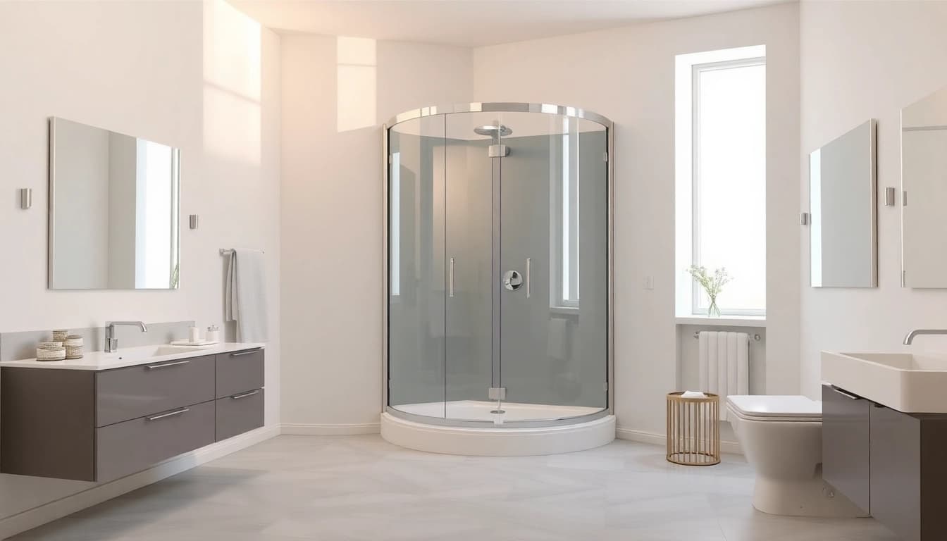 Visualiser une cabine de douche moderne avec produits sirhona fr dans un cadre élégant.