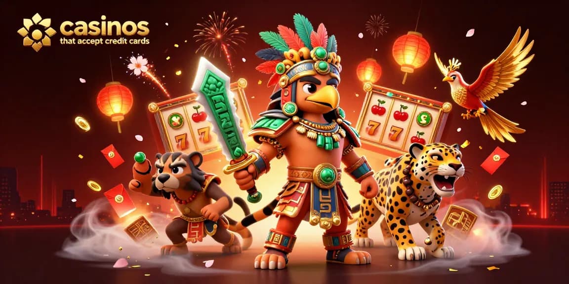 Experience the thrill at casinos that accept credit cards with a vibrant 3D illustration showcasing winning slot reels.