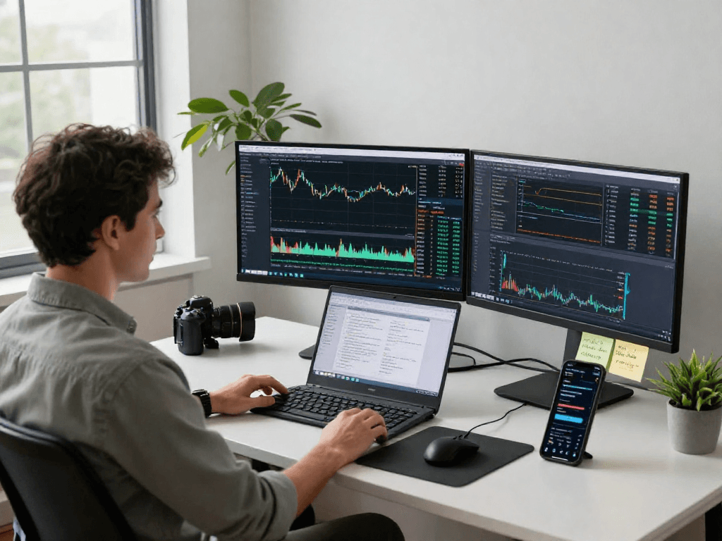 在交易分析平台TradingView上查看实时行情的专业交易员，展现高效的交易工作空间。