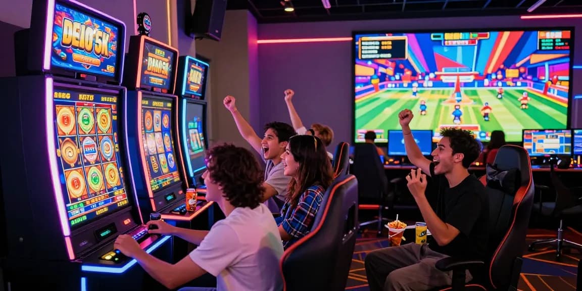 Exciting gameplay of slot depo 5k in a virtual casino setting, showcasing friends celebrating wins.