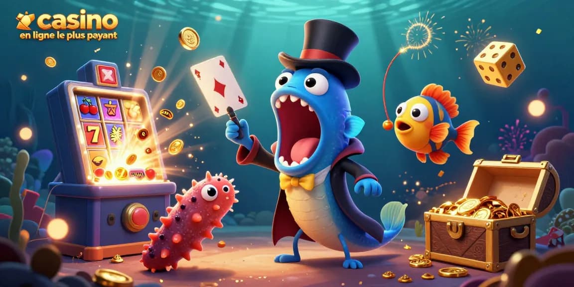 Illustration colorée montrant le casino en ligne le plus payant avec des éléments de jeux captivants.