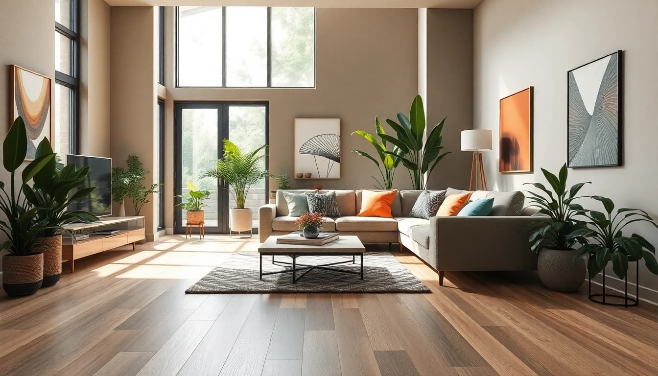 Enhance your space with elegant vinyl flooring in a modern home setup.