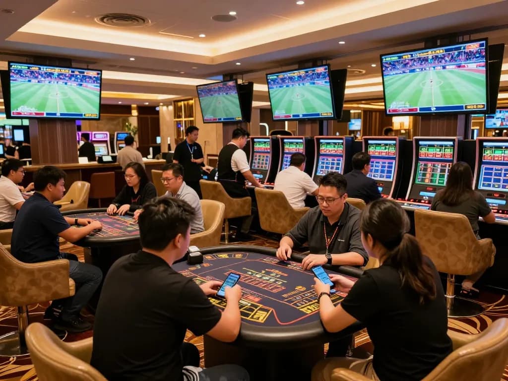 Betting enthusiasts engaging with live sports at tg88's luxurious lounge filled with excitement.