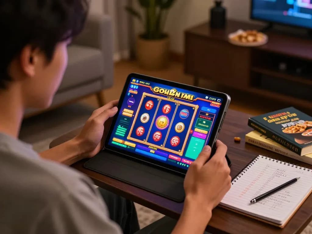 Engaging in online gaming with slot gacor saat ini on display, immersed in a cozy setup for responsible betting.