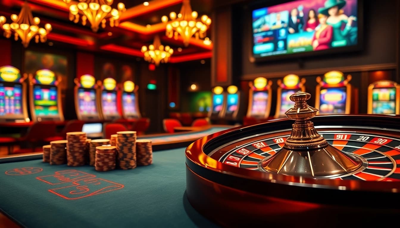Vivez l'excitation d'un site de casino en ligne avec des tables élégantes, des jetons de poker et des machines à sous dynamiques.