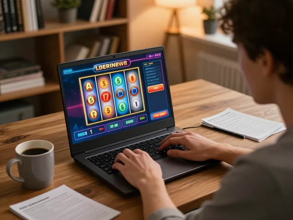 Engaging online gaming session showing a link slot interface on a laptop amidst strategic betting notes.
