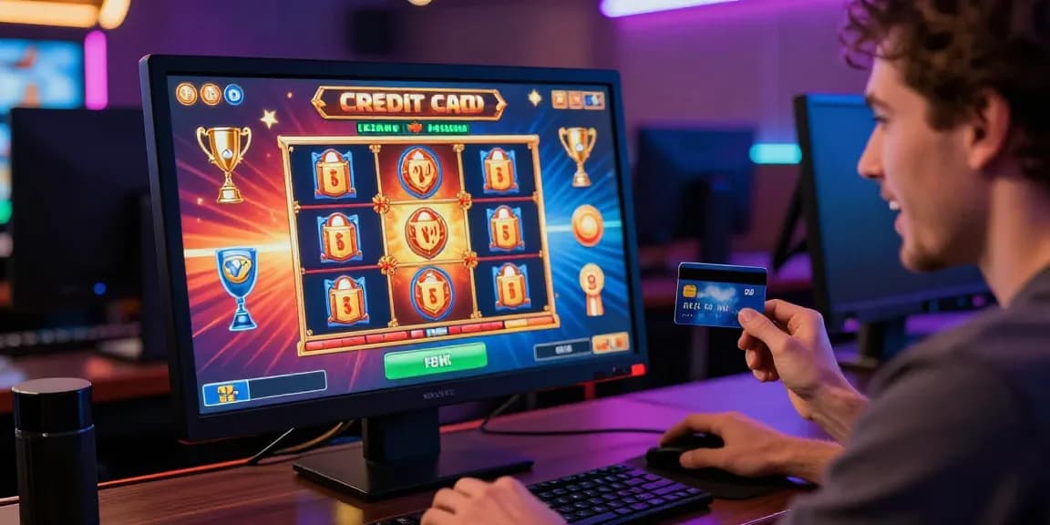 Exciting gaming moment at credit card casinos with player engaging on a vibrant online platform