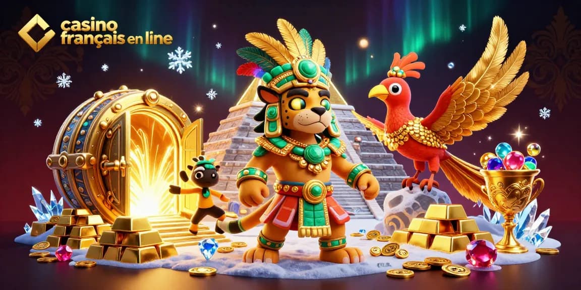 Jouez à des jeux sur casino français en ligne avec un prêtre jaguar et un oiseau Quetzal en 3D.