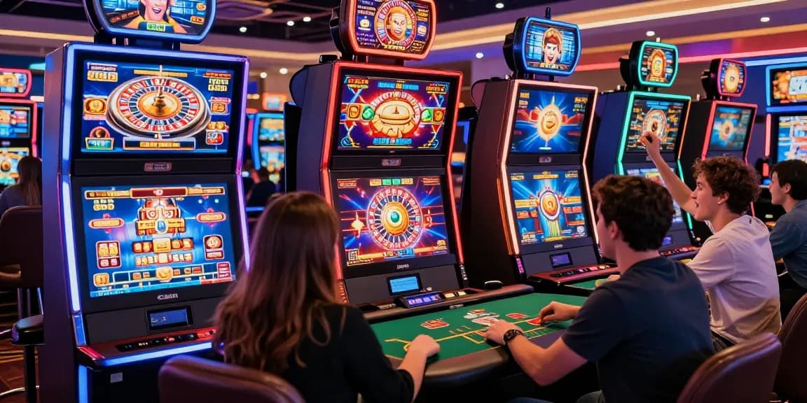 Des joueurs découvrant l'excitation du casino français en ligne avec des jeux vibrants et une interface numérique engageante.