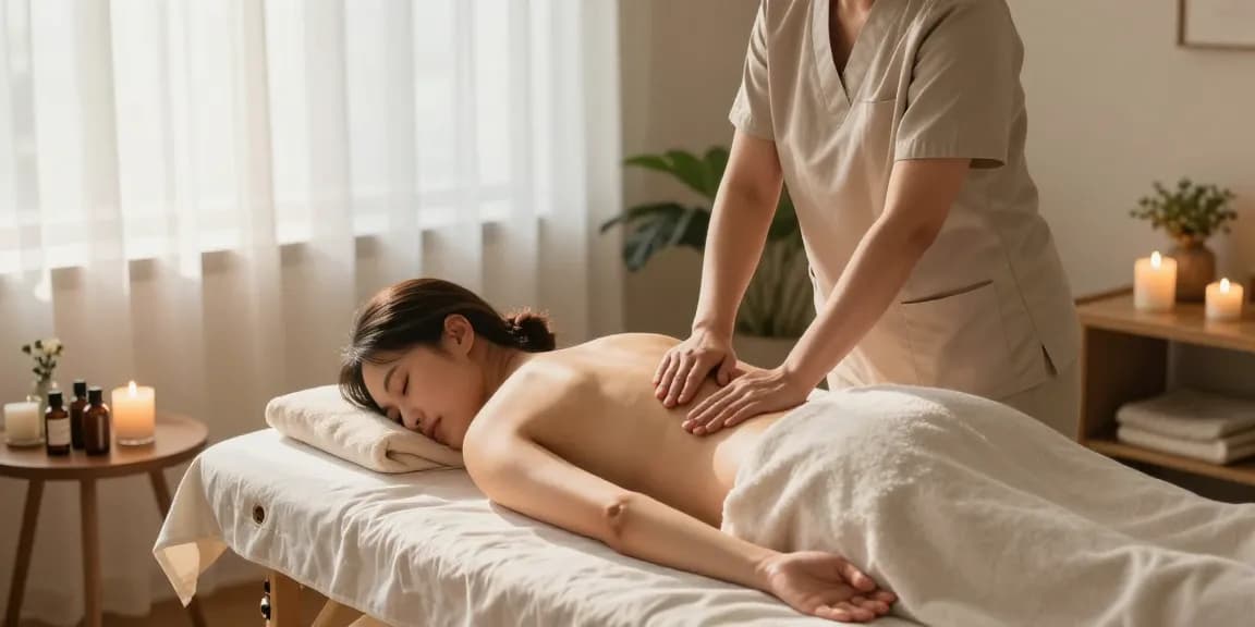 사당출장안마 세션을 받고 있는 고객과 전문 마사지 치료사.