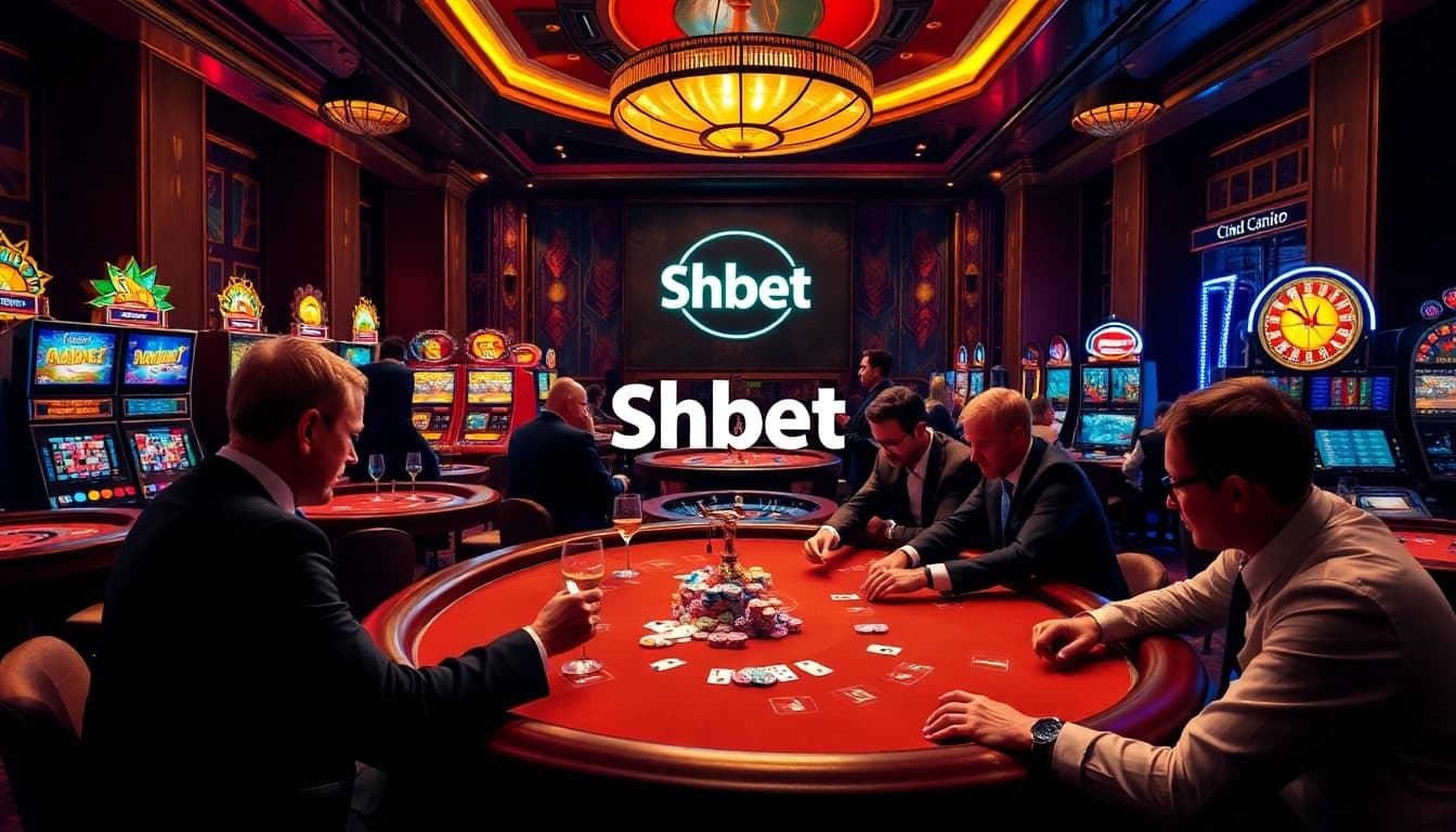 Experience the excitement of Shbet with vibrant casino gaming and players engaged in high-stakes poker.