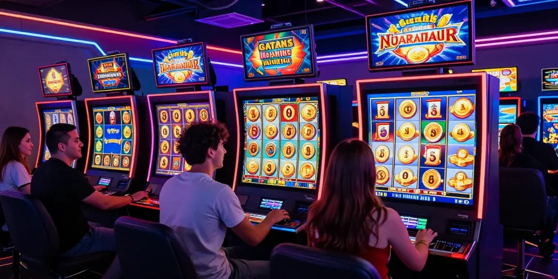 Players enjoying immersive slot games at garuda303 online casino, vibrant and exciting digital gaming atmosphere.