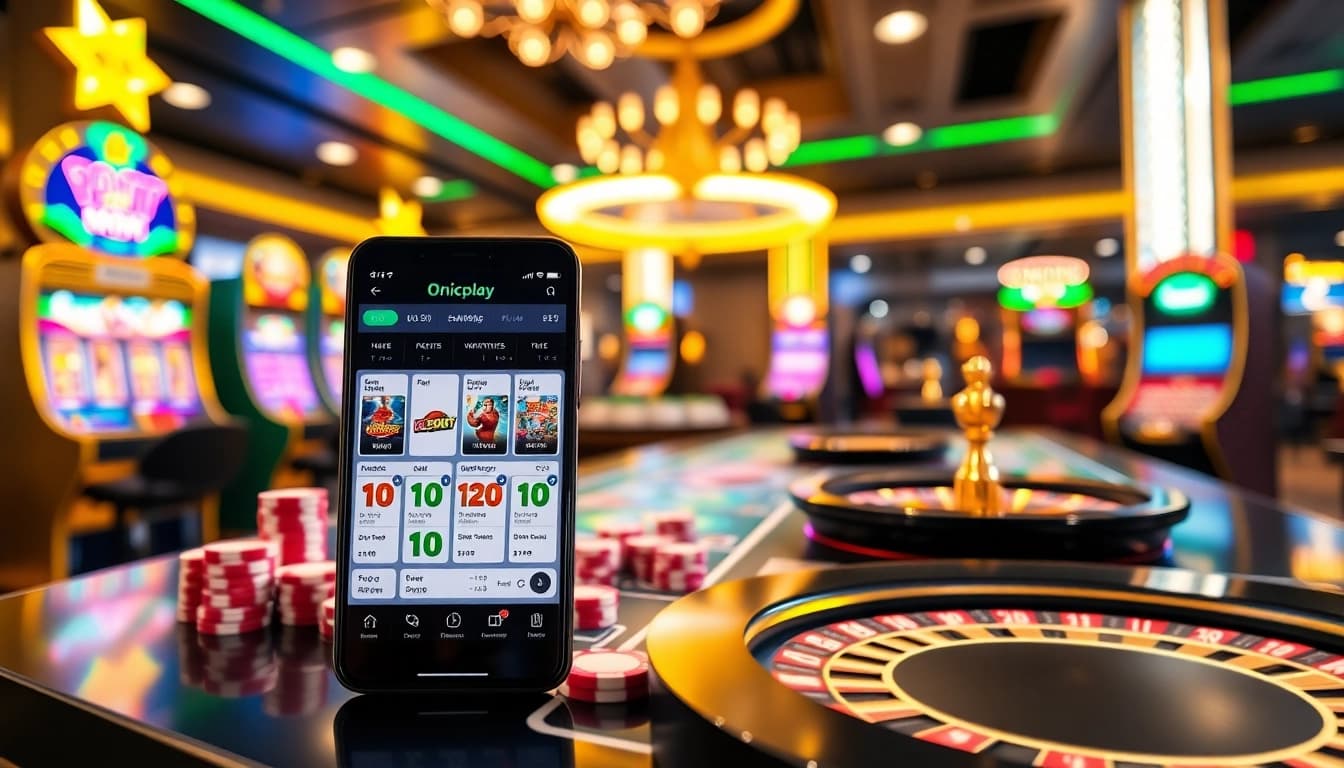 Engage in thrilling online gambling with Onicplay, featuring vibrant slot machines and rich casino elements.
