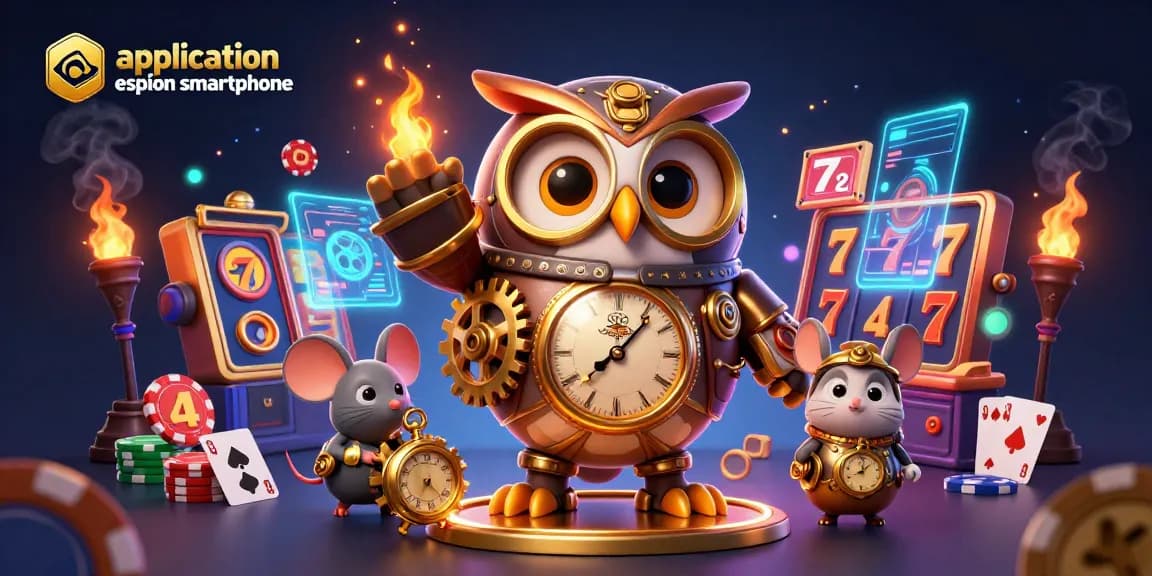 L'application espion smartphone surveille les jeux de casino avec des machines à sous en arrière-plan.