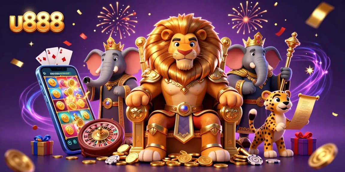 Experience thrilling action with u888's casino features, vibrant 3D illustration.