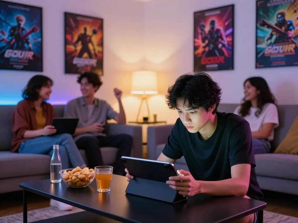 Intense gaming scene featuring a player engaging with Go88 in a vibrant living room.