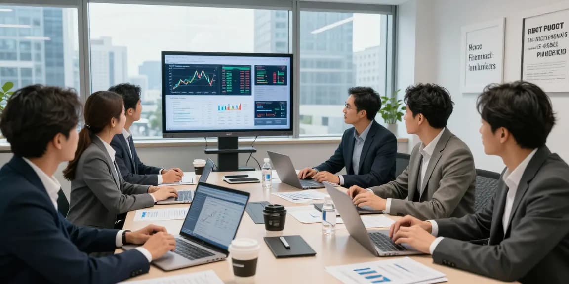 Financial experts discussing strategies for 신용카드현금화 in a modern office setting.