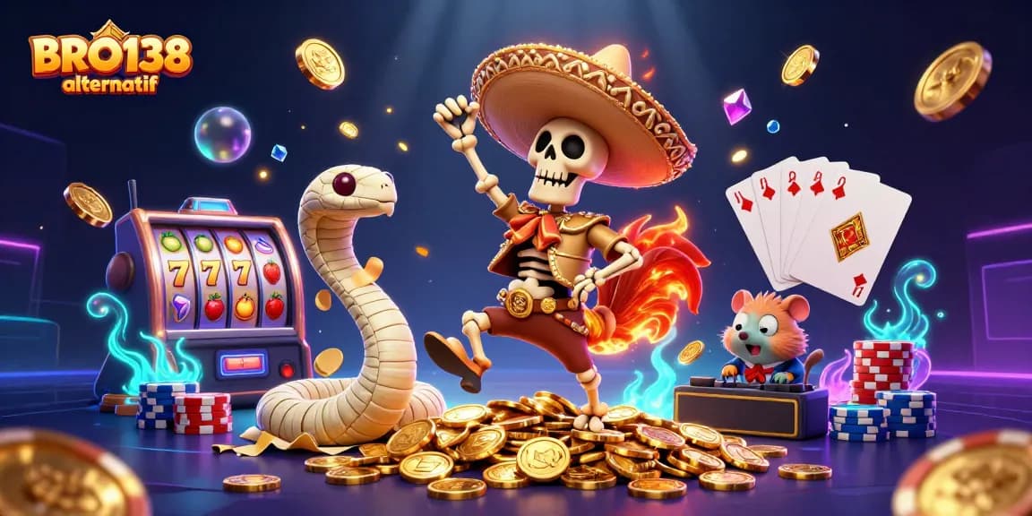 Spin the reels and win with BRO138 alternatif, showcasing vibrant slot symbols and casino excitement.