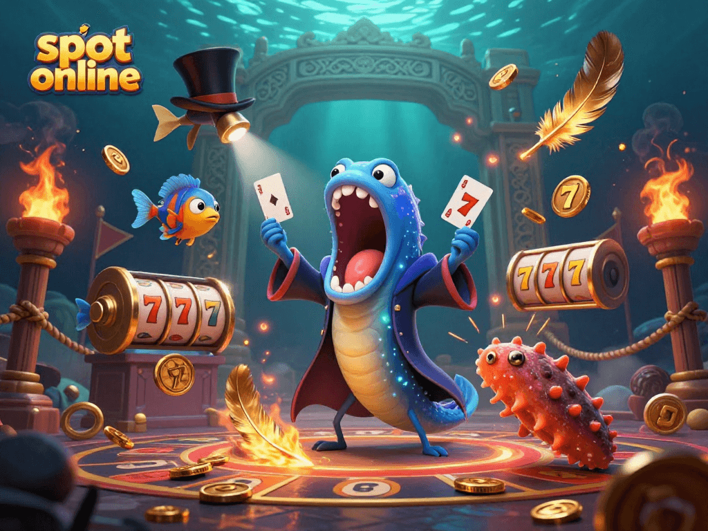 Mengakses slot online sambil menikmati pertunjukan sulap dari ikan eel laut dalam dan teman-temannya.