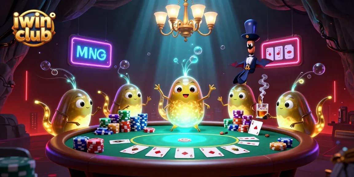 Experience the excitement at iwin club with vibrant 3D casino elements and lively glowworms.