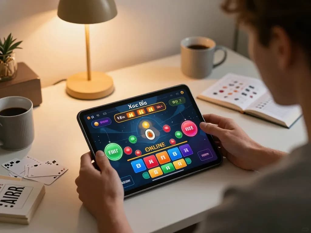 Xóc Đĩa online gameplay experience on a tablet, showcasing dynamic betting options in a cozy home setting
