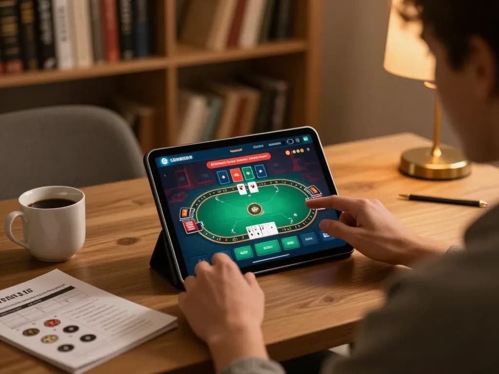 Casino senza registrazione enjoying online gaming on tablet with warm home ambiance.