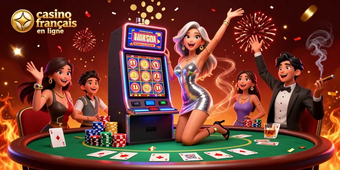 Célébrez vos victoires au casino francais en ligne avec des images vibrantes de jeux, d'excitation et de jackpots.