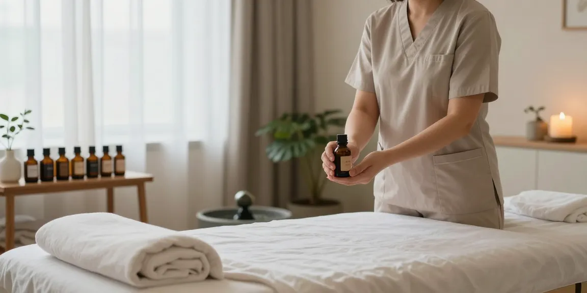 Relaxing 용산출장마사지 setting with therapist, massage table, and calming ambiance