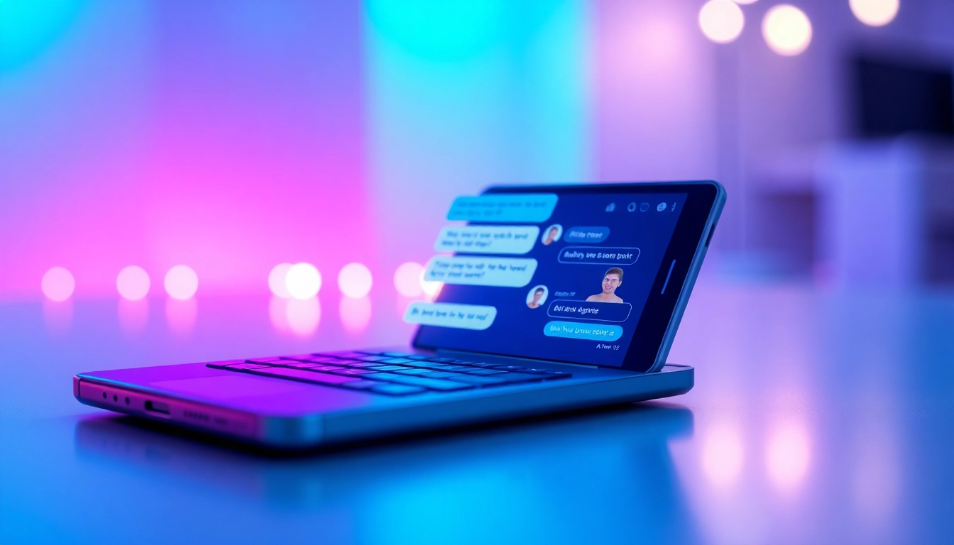 AI chat sex interface showcasing futuristic chatbot interactions with dynamic avatars.