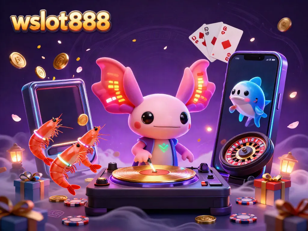 Permainan slot gacor wslot888 dengan karakter unik DJ axolotl dan teman-teman laut yang berenergi.