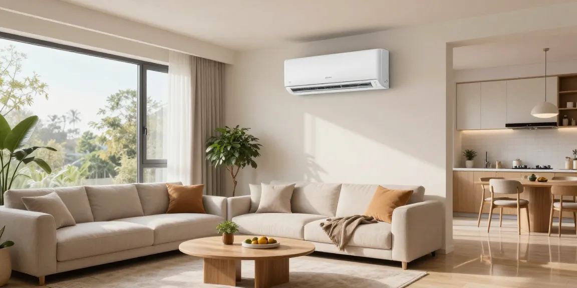 Modern living room featuring a mini split 24000 BTU AC unit for stylish cooling.