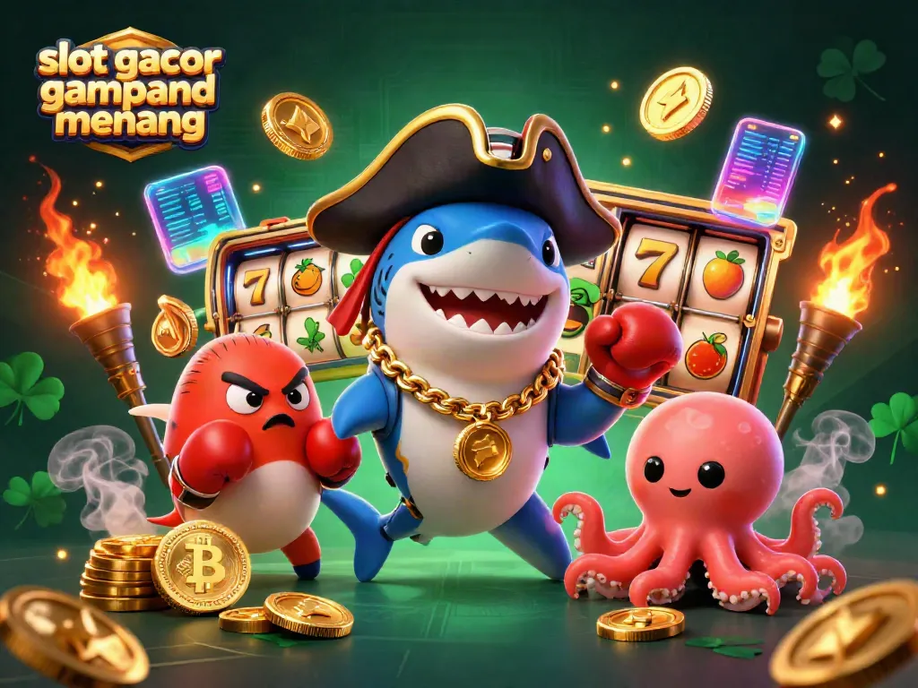Experience thrilling wins with slot gacor gampang menang in a vibrant 3D gambling scene featuring lively characters.