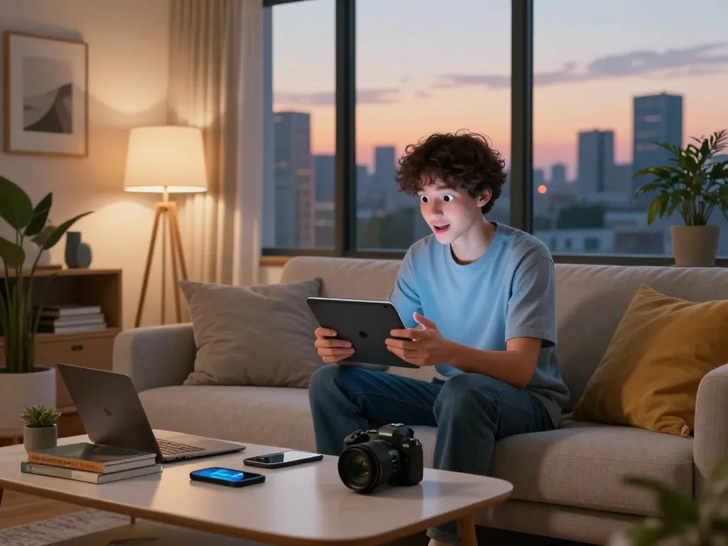 Engaging NSFW AI chat scene in a modern living room with soft lighting.