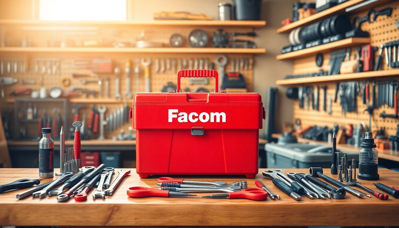 Using the Facom toolbox, craftspeople organize tools efficiently on a well-lit workbench.