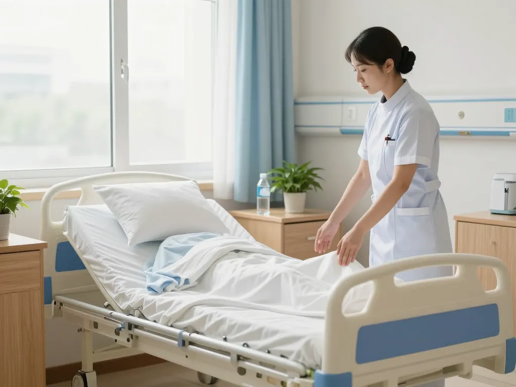 giường bệnh nhân in a well-lit hospital room with a nurse adjusting the bed for comfort