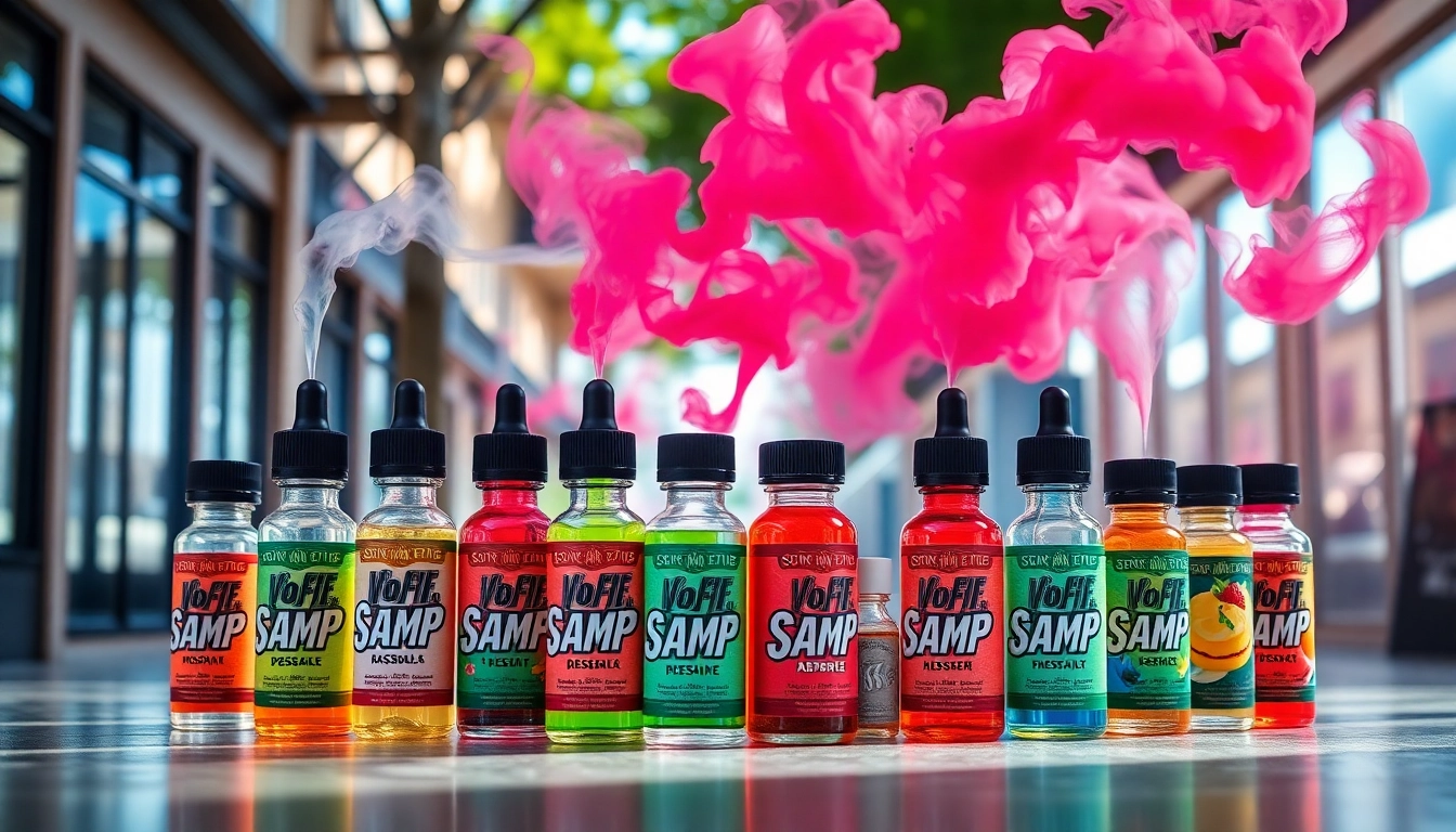 Explore vibrant off stamp vape flavors displayed creatively in a colorful urban setting.