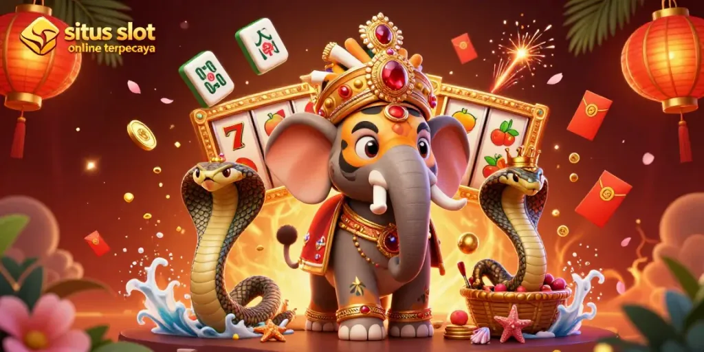 Mainkan situs slot online terpercaya dengan grafis menarik dan simbol keberuntungan di gambar ini.