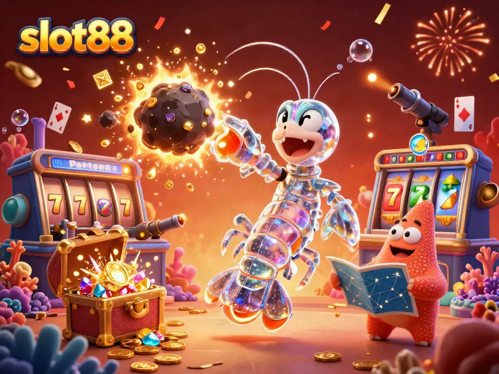 Experience winning thrills with slot88's vibrant jackpot adventure featuring sparkling gems and celebratory elements.