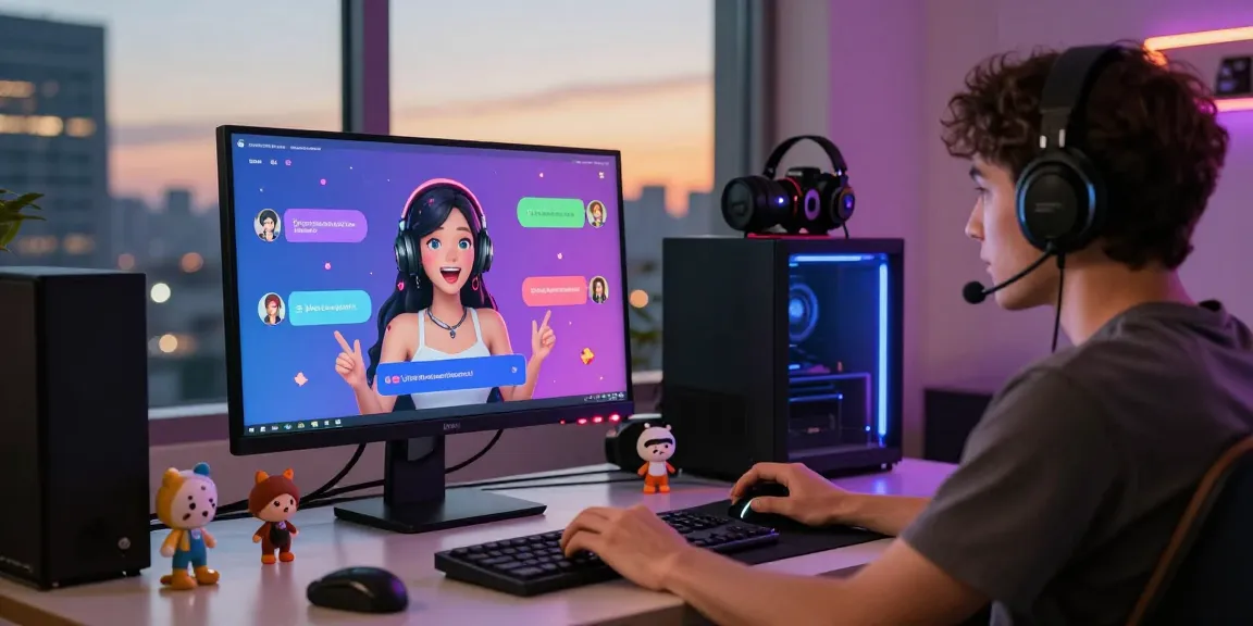 Engaging NSFW AI chat interaction with vibrant character displays and modern tech setup.