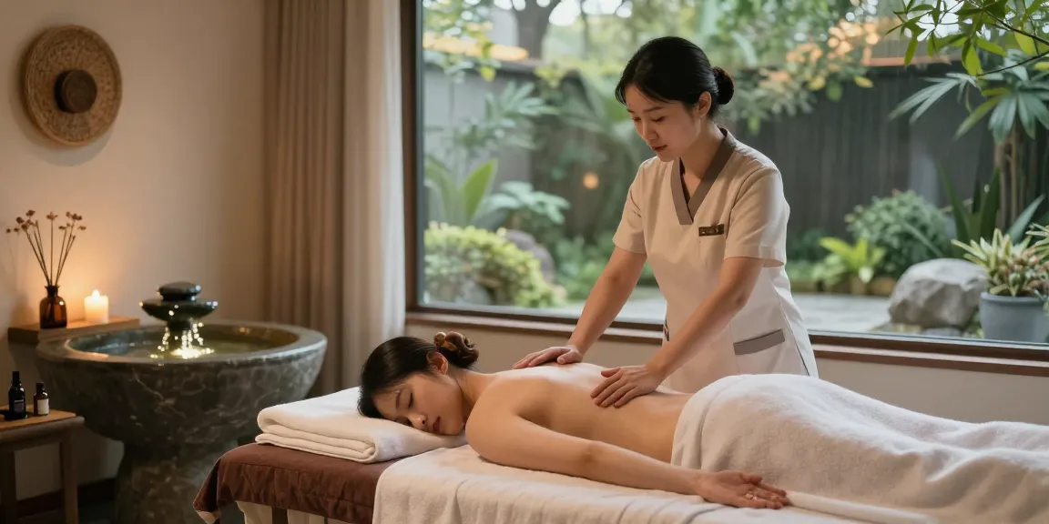 Relaxing Swedish massage setup with soothing elements and natural light.