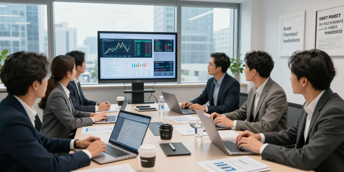 Financial experts discussing strategies for 신용카드현금화 in a modern office setting.