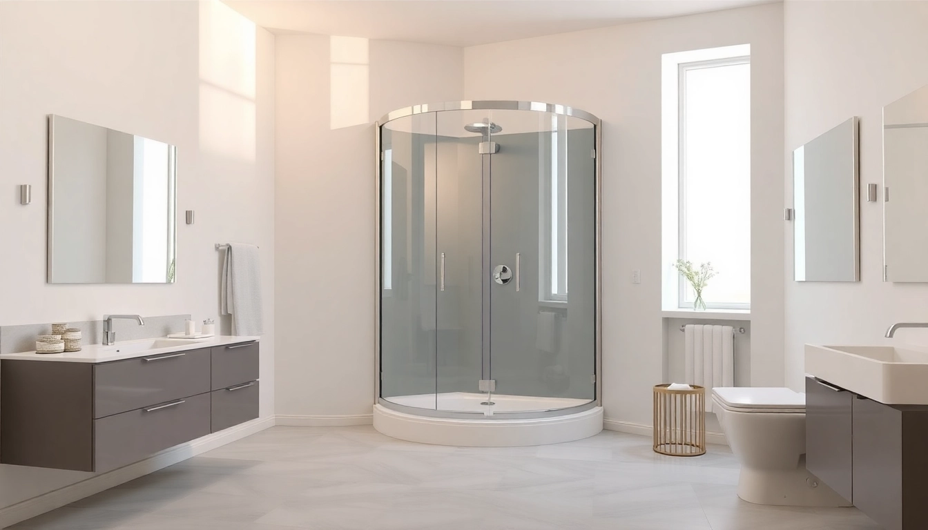 Visualiser une cabine de douche moderne avec produits sirhona fr dans un cadre élégant.