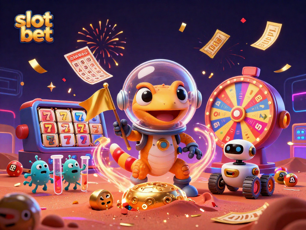 Slot bet dengan pendukung alien gembira di kasino emas yang tersembunyi di Mars.