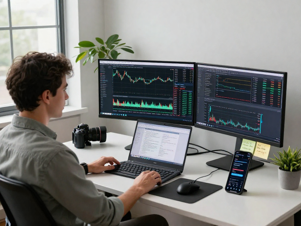 在交易分析平台TradingView上查看实时行情的专业交易员，展现高效的交易工作空间。